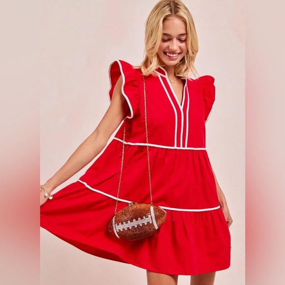 BiBi Dresses & Skirts - BiBi Gameday Theme Contrast Binding Ruffled Dress